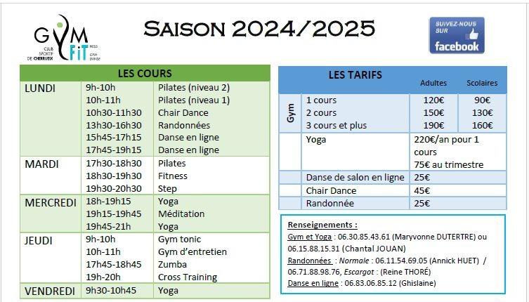 Tarifs et horaires club gym cherrueix